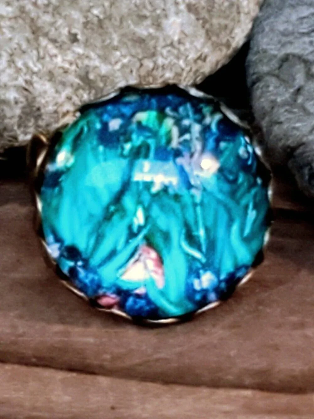 Vincent van Gogh Irises Famous Painting Art Glass Cabochon Bronze Filigree Ring